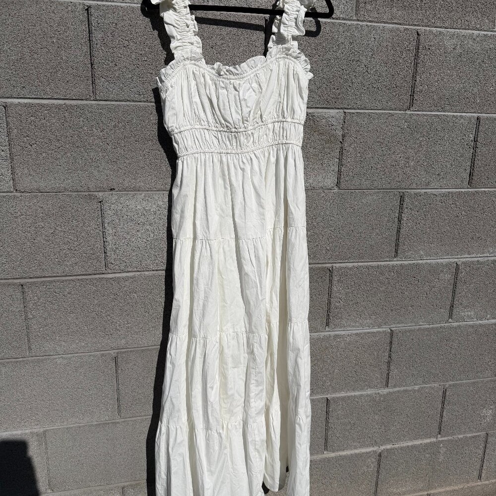 Altar'd State White 100% CTN M Smocked Bodice Empire Waist Flutter Sleeves Dress